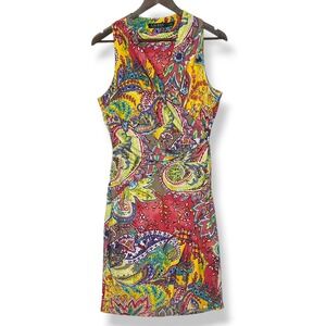 Lauren Ralph Lauren Faux Wrap Dress 8 Multicolor Paisley Boho Chic Wedding Guest